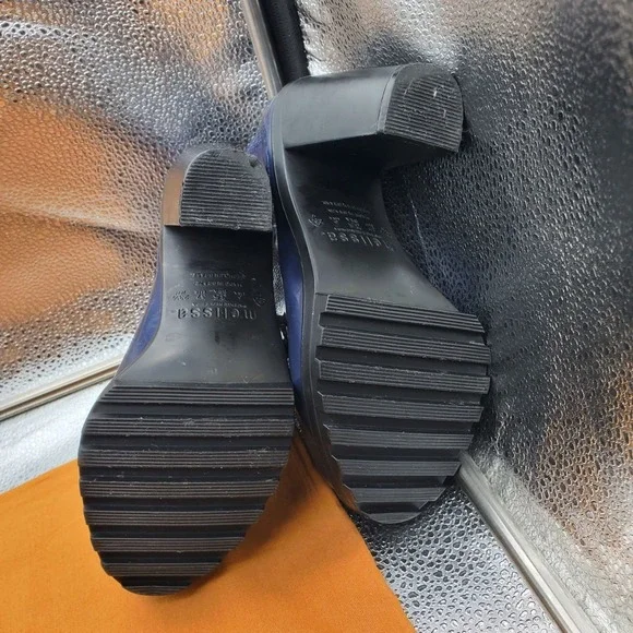 Melissa Karl Lagerfeld Boots‎ Womens 6 Blue Bow Chelsea Ankle Rain Heel Platform - Picture 13 of 16